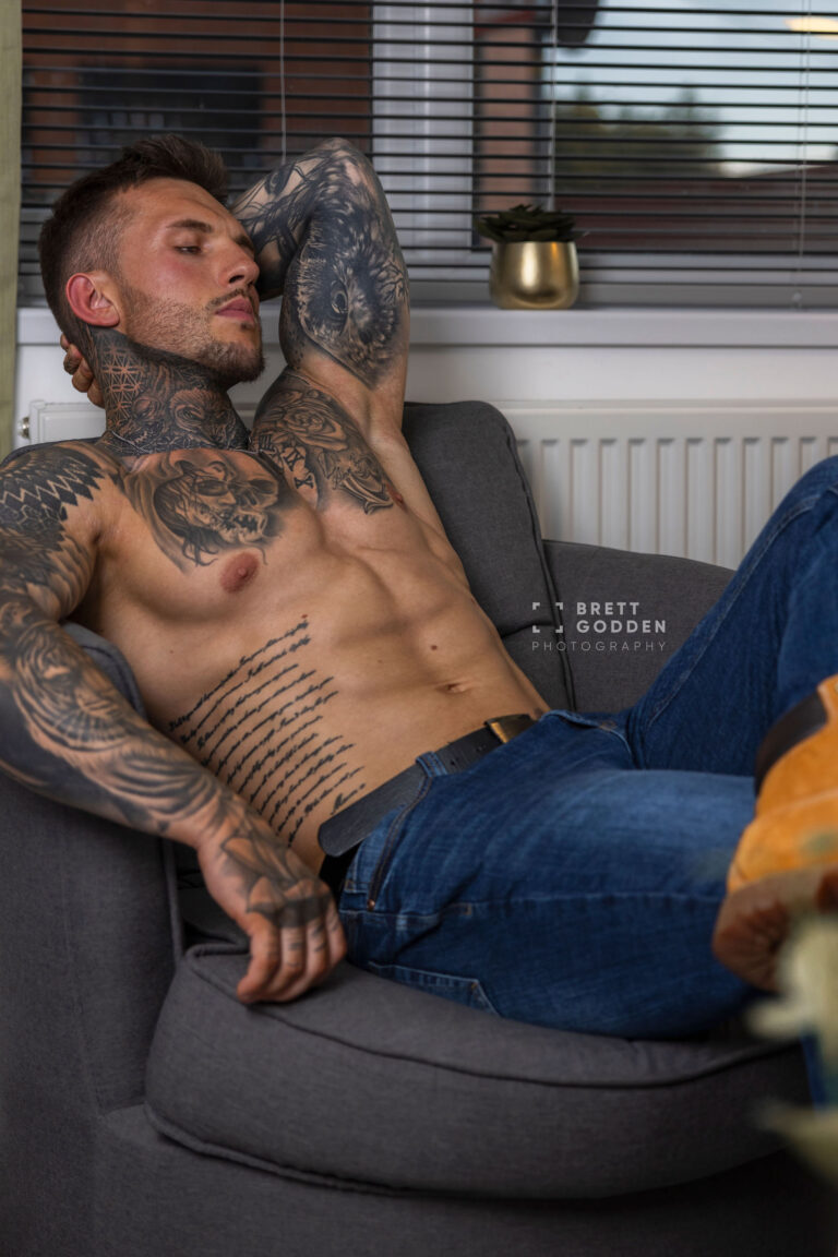 Tattooed muscle model photographed by Brett Godden Photography.